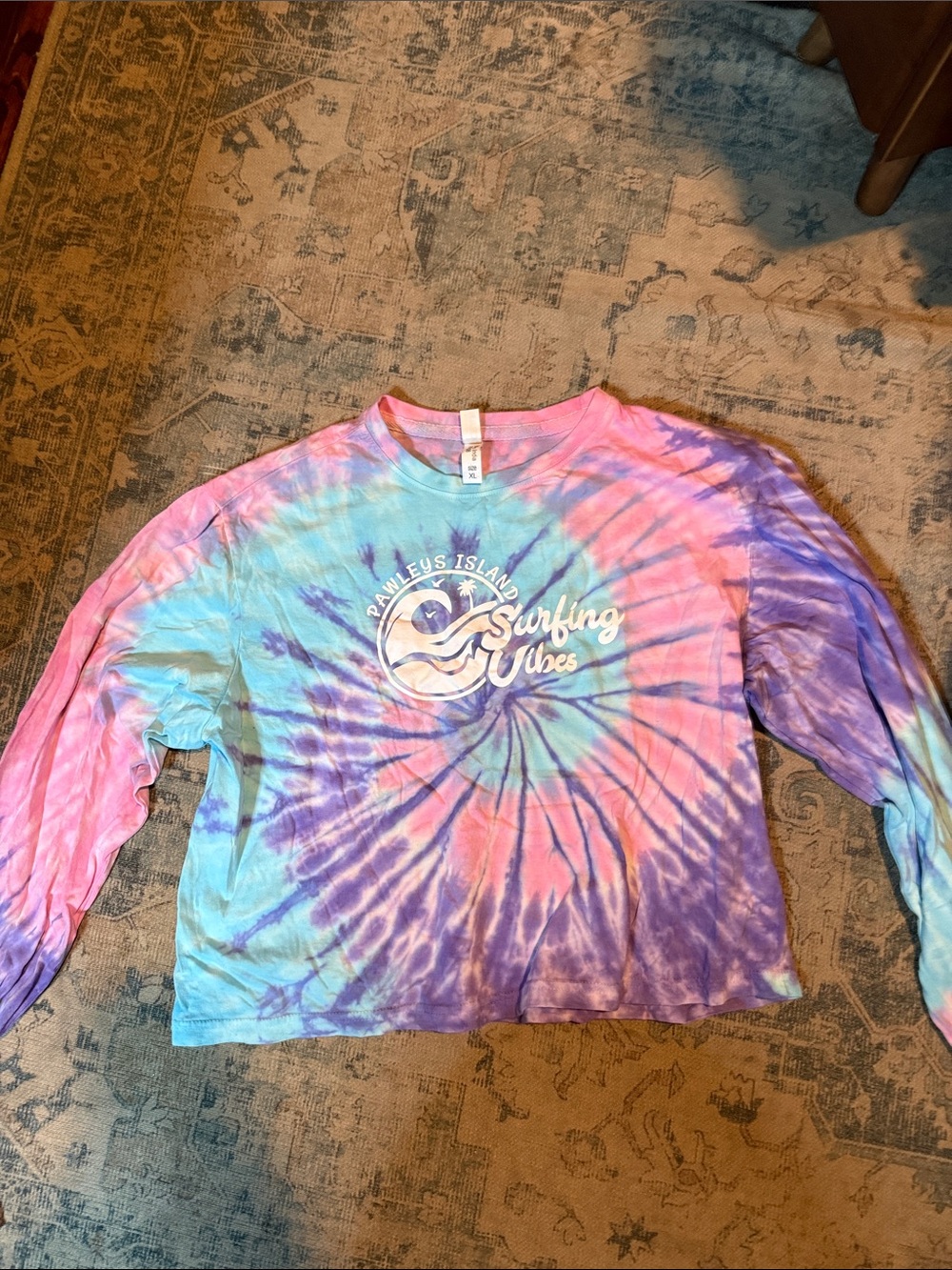 Gildan Tie-Dye Long Sleeve Kids Top - Pink, Blue & Purple Surf Graphic